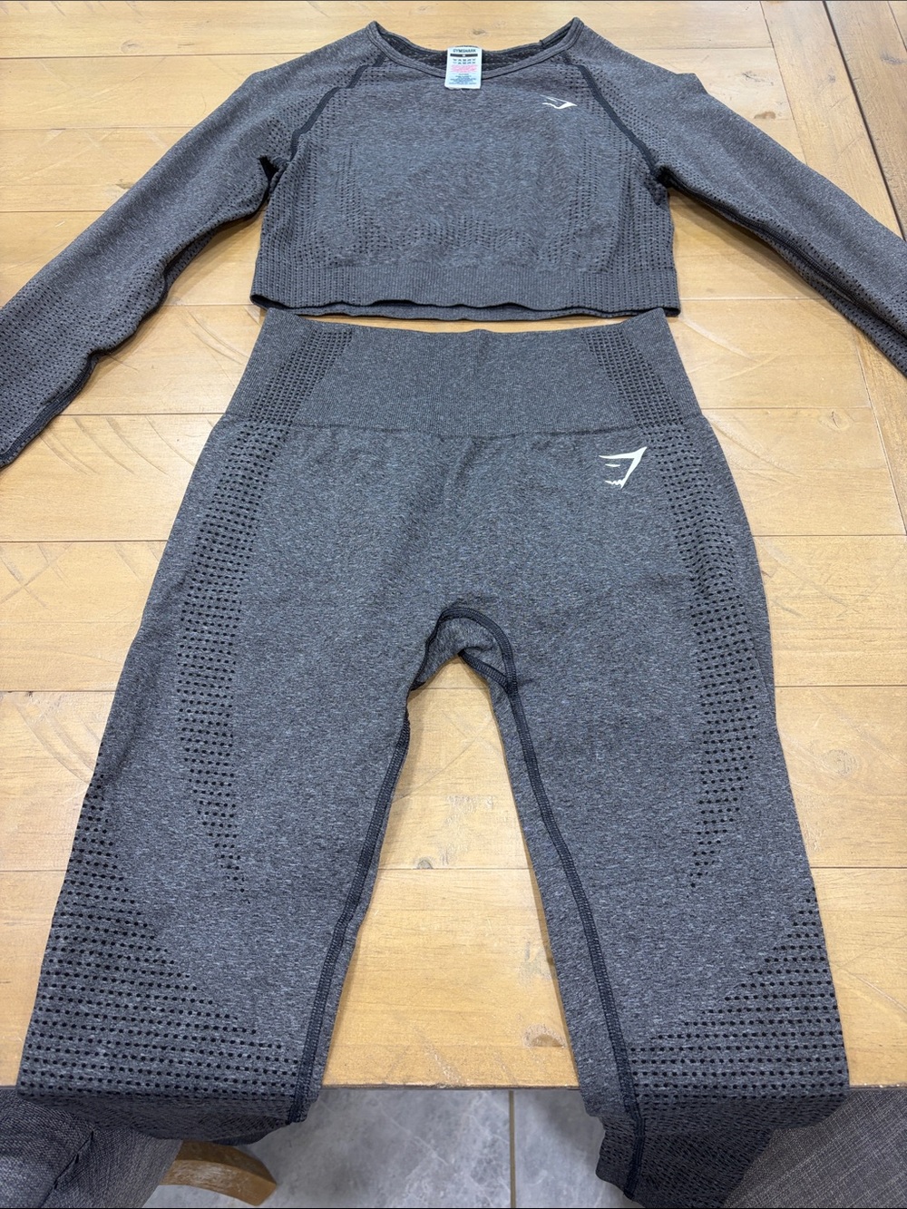 Gymshark Charcoal Gray Seamless Long-Sleeve Crop Top & High-Waist Leggings Set